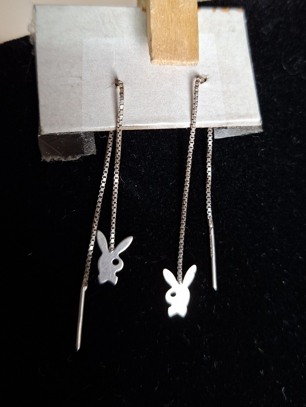 80'S Vintage Sterling Silver PLAYBOY Pull-through Drop Dangle Threader Earrings